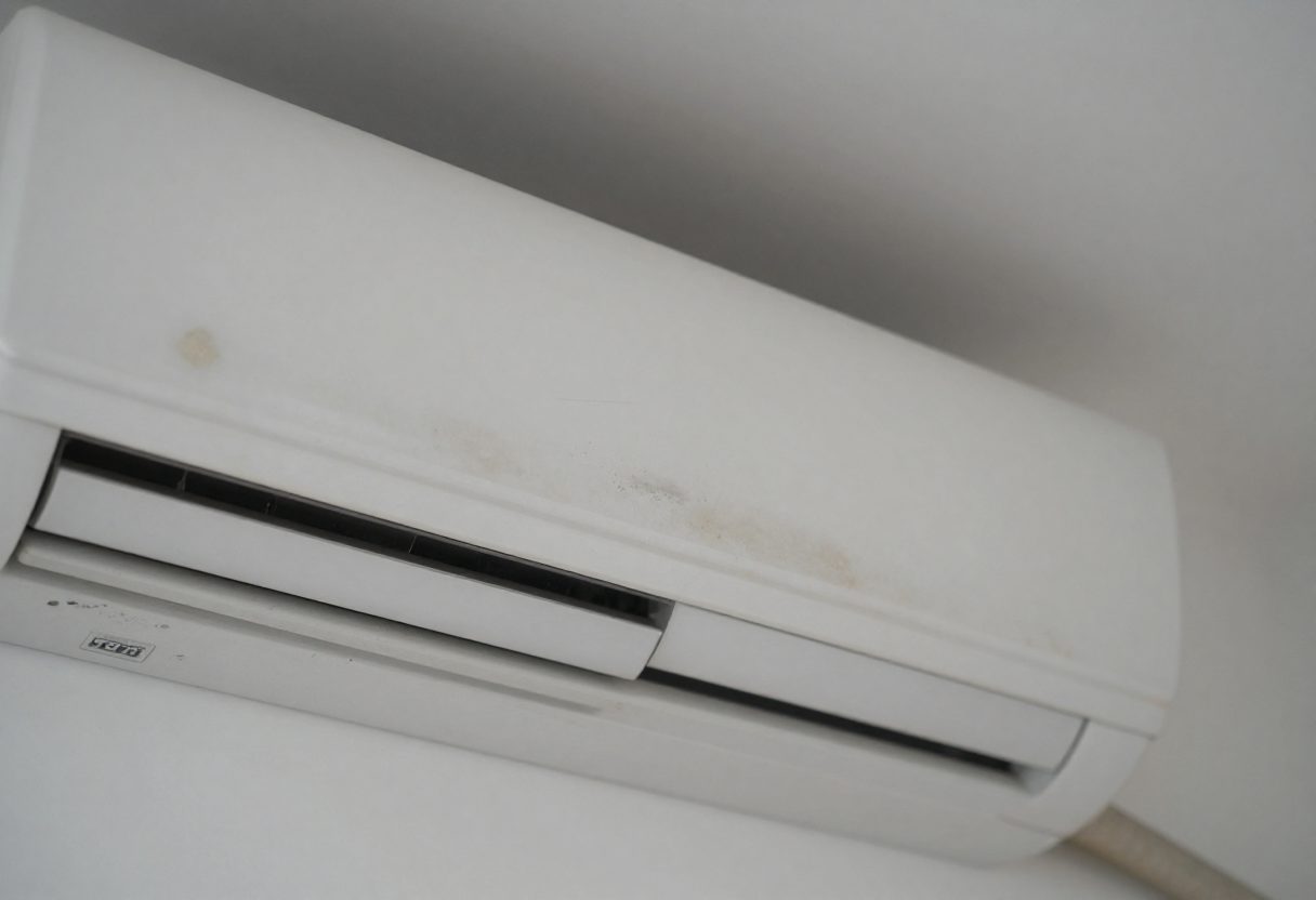 ar condicionado com mau cheiro, interior cheio de poeira e manchas escuras