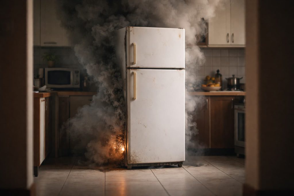 geladeira esfumaçando com o motor queimado